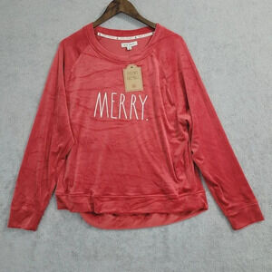 NWT Rae Dunn Womens Merry Long Sleeve Top L Soft Velvet  Red  20PT